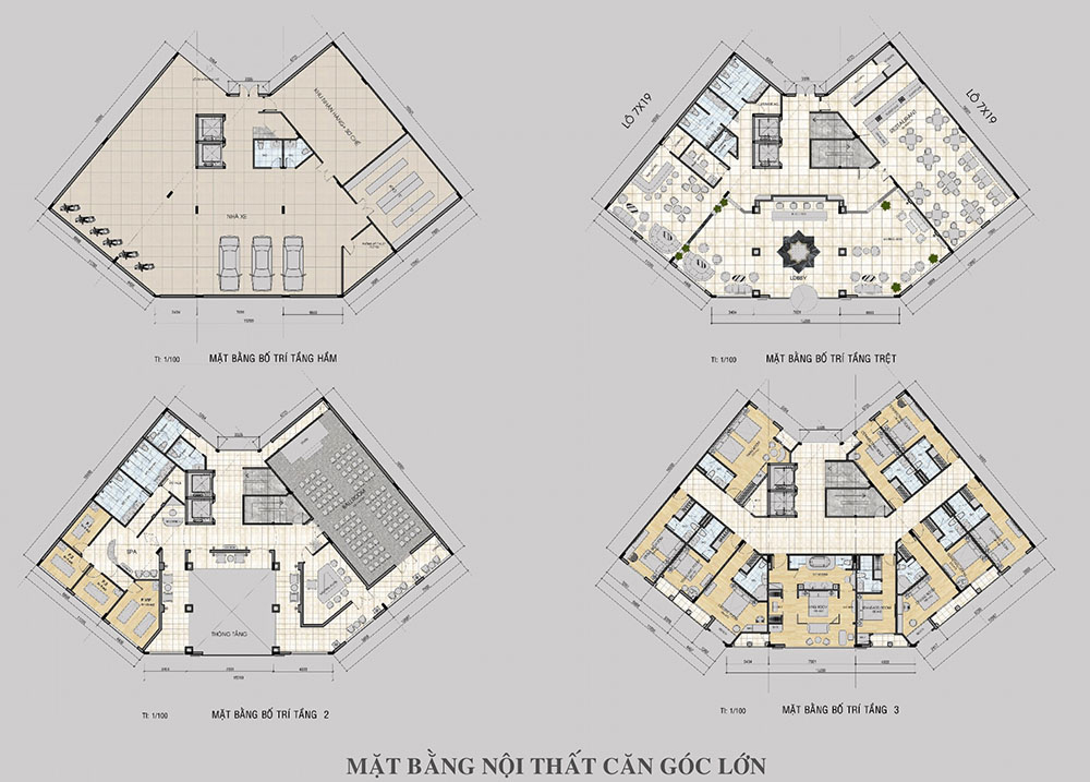 Mặt bằng tầng hầm nội thất căn góc lớn